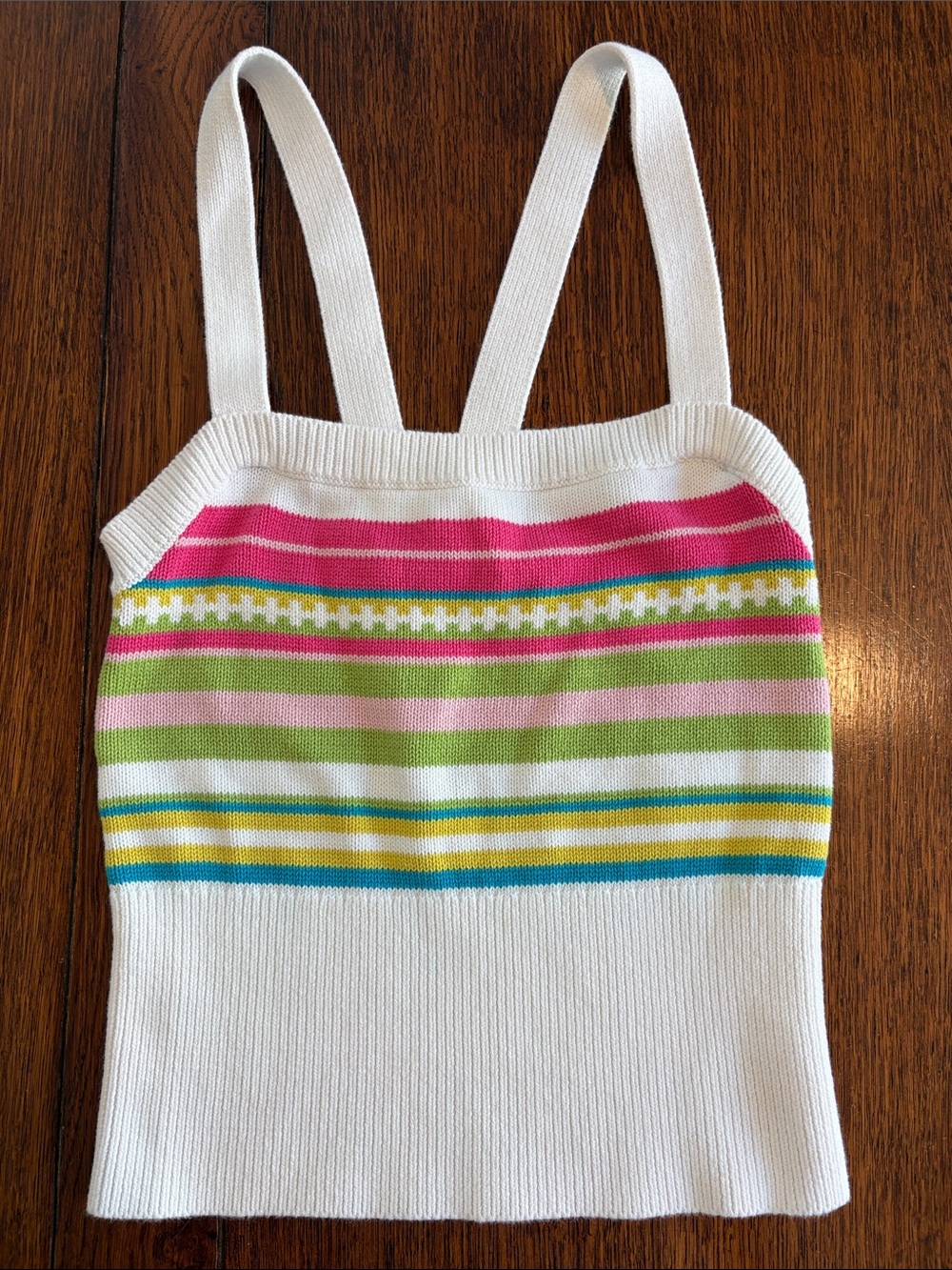 Trina Turk Halter Sweater Tank Top Striped Pink white green XS Cotton